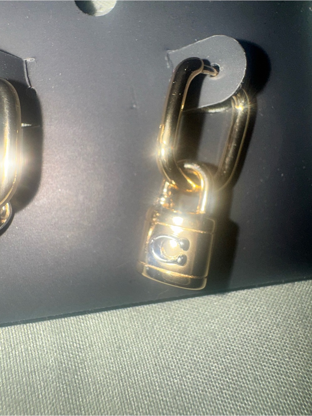 COACH Gold and Silver Padlock & Key Hoop Earrings CO856 A31 NWT - Picture 7 of 9